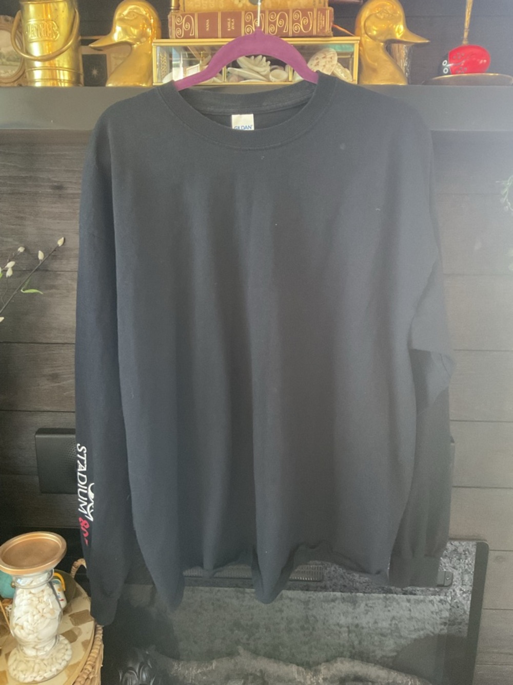Black Long Sleeve Crewneck Sweatshirt with Sleeve Logo